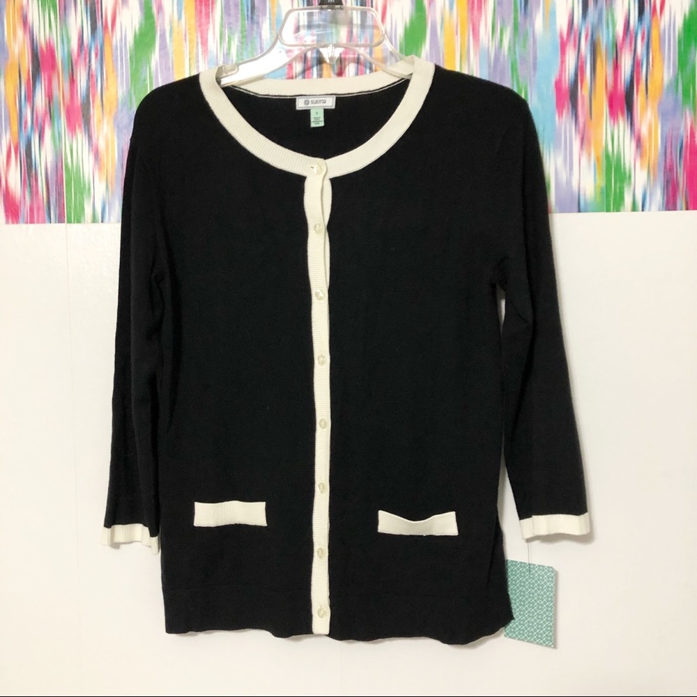 New- Susina black & cream button down cardigan - Picture 2 of 7